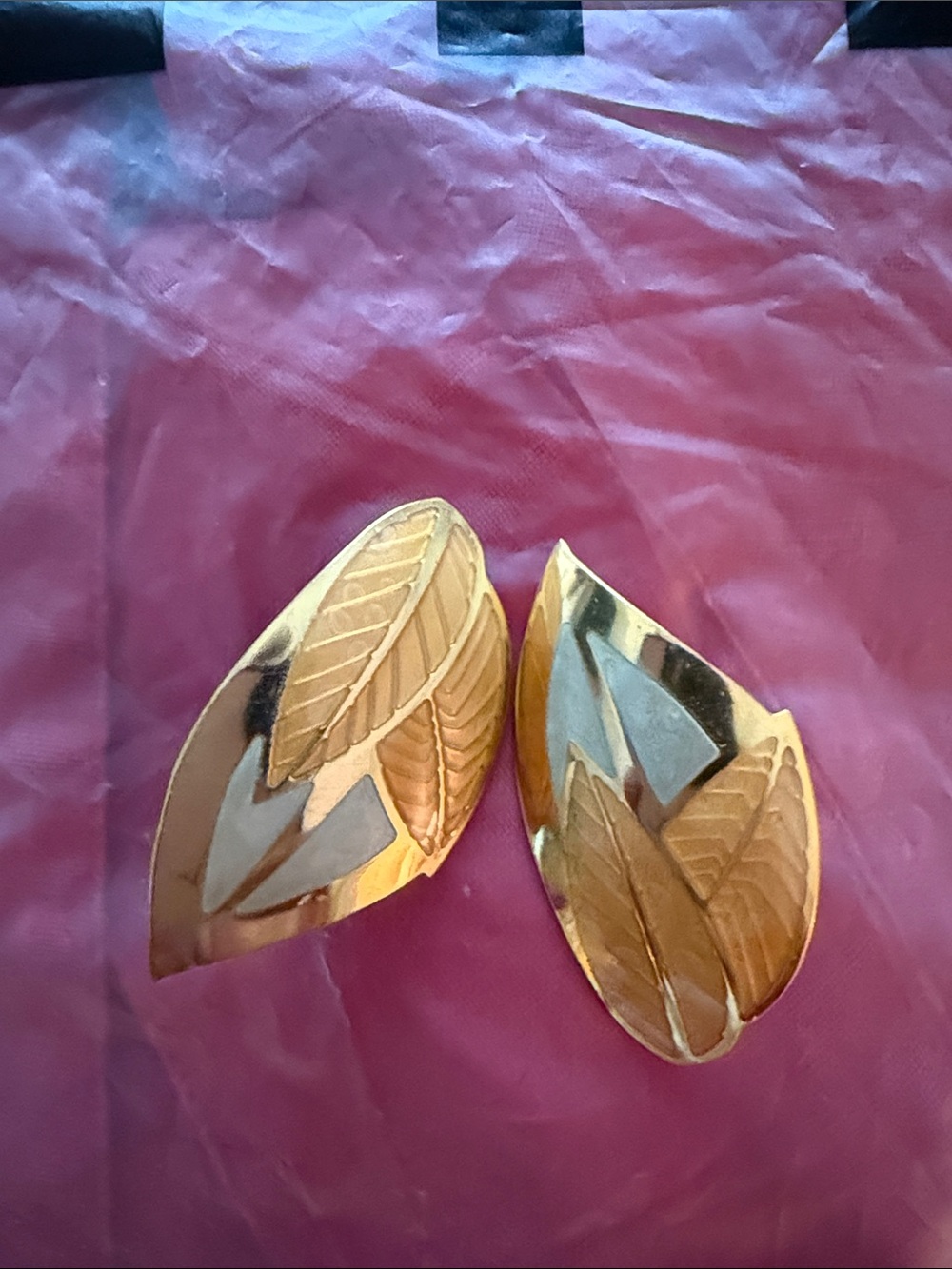 Gold Leaf Design  - Gold and Silver Accents Pierced Earrings